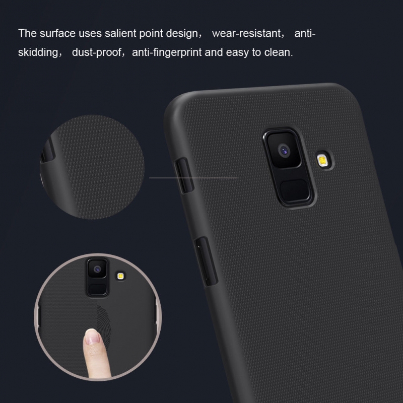 Ốp Lưng Samsung Galaxy A6 2018 Dạng Sần Chính Hãng Hiệu Nillkin được làm bằng nhựa Polycarbonat, có độ đàn hồi tốt, rất bền,  ít bám vân tay, ko dễ bị xước, màu bền ko bị phai nên dùng lâu trông vẫn mới